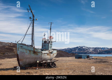 La Groenlandia, Narsarsuaq, la pesca in barca Foto Stock