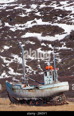 La Groenlandia, Narsarsuaq, la pesca in barca Foto Stock