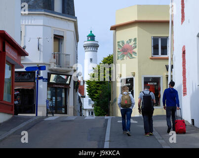 Faro Port-Maria nella città di Quiberon, Brittany, Francia. Foto Stock