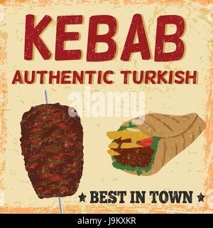 Kebab poster pubblicitari in stile vintage, illustrazione vettoriale Illustrazione Vettoriale