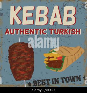 Kebab poster pubblicitari in stile vintage, illustrazione vettoriale Illustrazione Vettoriale