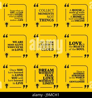 Set di motivazionali di citazioni su home, momenti, amore, vita, sogni e dolcezza. Nota semplice design tipografia poster. Illustrazione Vettoriale Illustrazione Vettoriale