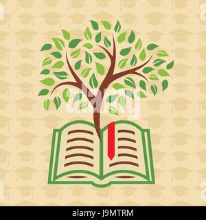 Il concetto di istruzione con libro e albero Illustrazione Vettoriale