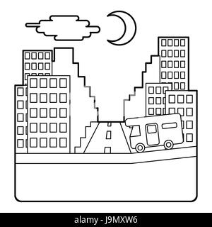 Camper giostre di notte nel concetto di città Illustrazione Vettoriale