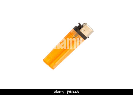 Arancione chiaro di plastica accendino a gas. Accendino a gas isolato su sfondo bianco con parte di clipping per la progettazione. più leggero, più leggero più "leggeri" "più leggeri" "lighte Foto Stock
