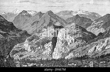 Il Taygetus, la gamma della montagna nella penisola del Peloponneso, nel sud della Grecia, illustrazione del XIX secolo Foto Stock