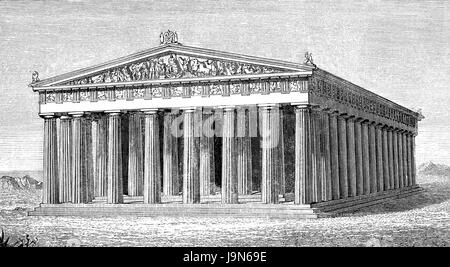 La ricostruzione del Parthenon-Temple, dedicato alla dea greca Pallade Atena Parthenos sull'Acropoli di Atene, Grecia, del V secolo A.C. Foto Stock