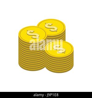 Pile di monete d'oro simbolo. Piatto Icona isometrica o logo. 3D pittogramma di stile per il Web Design, UI Mobile App, Una infografica. Illustrazione Vettoriale su bianco Illustrazione Vettoriale