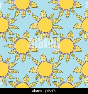 Vettore divertente doodle suns. Disegnata a mano pattern. Illustrazione Vettoriale