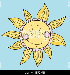 Vector doodle sun. Disegnata a mano illustrazione. Illustrazione Vettoriale