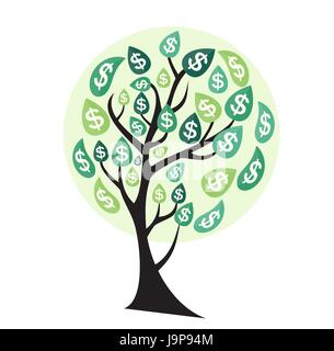 Colorato Money Tree, la dipendenza della crescita finanziaria concetto piana. Illustrazione Vettoriale