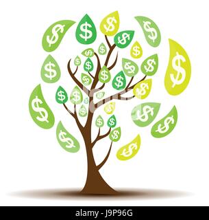 Colorato Money Tree, la dipendenza della crescita finanziaria concetto piana. Illustrazione Vettoriale