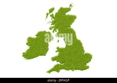Gran Bretagna mappa da erba verde, rendering 3D isolati su sfondo bianco Foto Stock