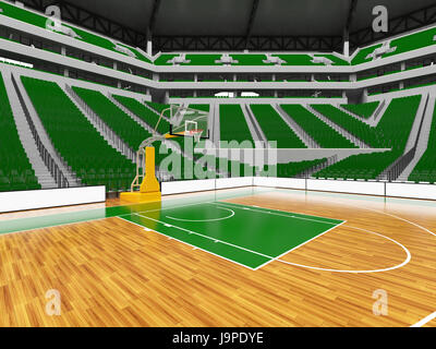 3D render di splendida arena sportiva per la pallacanestro con faretti , scatole VIP e sedi di verde per venti mila tifosi Foto Stock