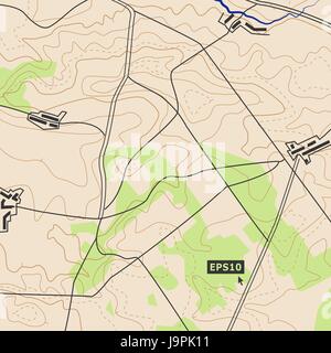 Mappa topografica Concetto di sfondo con strade, boschi, insediamenti, contorni di sfiato. Può essere utilizzato per la carta da parati, pagina Web , texture di superficie, Banner Flyer, per la copertina del libro, Poster Illustrazione Vettoriale