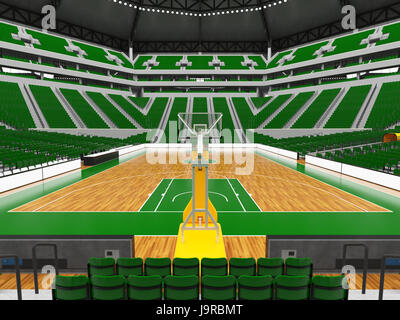 3D render di splendida arena sportiva per la pallacanestro con faretti , scatole VIP e sedi di verde per venti mila tifosi Foto Stock