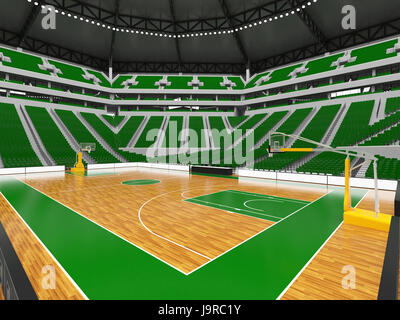 3D render di splendida arena sportiva per la pallacanestro con faretti , scatole VIP e sedi di verde per venti mila tifosi Foto Stock