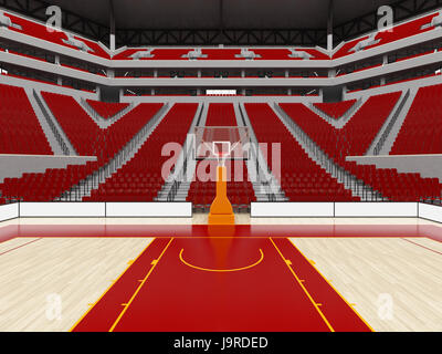 3D render di splendida arena sportiva per la pallacanestro con faretti , scatole VIP e sedi di rosso per venti mila tifosi Foto Stock