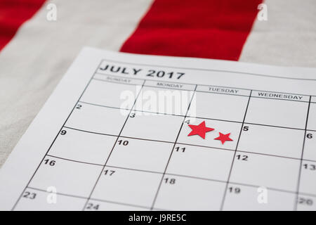 Calendario contrassegnati con forma a stella decorazione con 4 luglio tema Foto Stock