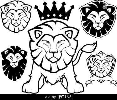 Testa leone disegni isolati su sfondo bianco, in formato vettoriale molto facile modificare i singoli oggetti Illustrazione Vettoriale