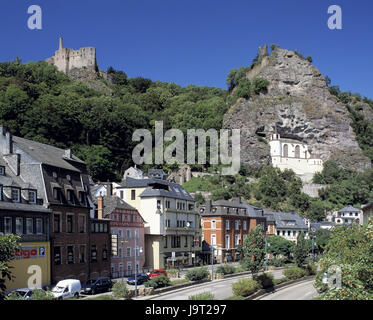 La germania,Renania-Palatinato,Hunsrück,Idar-Oberstein,rovina del castello di pietra superiore,castello rovina Bosselstein,chiesa rupestre, Foto Stock