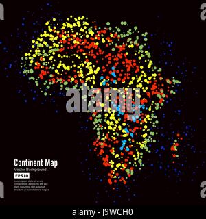 L'Africa. Mappa continente astratto vettore di sfondo. Formata da puntini colorati isolato su nero Illustrazione Vettoriale