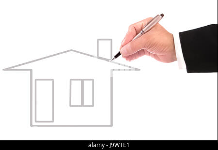 Mano di uomo d affari iscritto home fuori linea per multipurpose Foto Stock