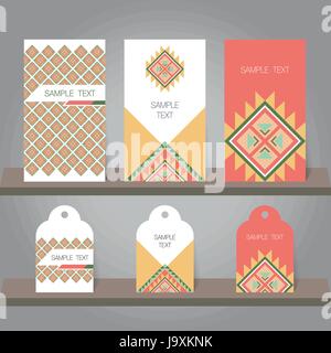 Set di abstract invito i tag e i modelli. Sfondo per il supporto stampato design, business card, invito biglietto di auguri, cartolina. Boho etnica de Illustrazione Vettoriale