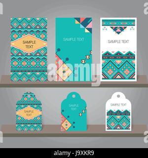 Set di abstract invito i tag e i modelli. Sfondo per il supporto stampato design, business card, invito biglietto di auguri, cartolina. Boho etnica de Illustrazione Vettoriale