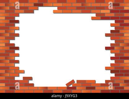 Mettere il vostro testo o immagine da dietro il muro di mattoni. Retrò rosso mattone vettore a parete, in parte crollate Illustrazione Vettoriale