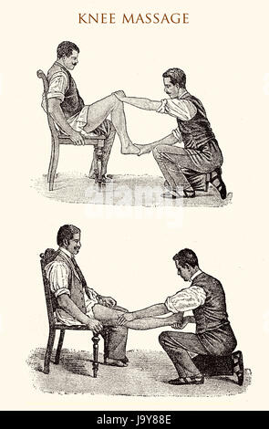 Gamba e massaggio del ginocchio, illustrazione vintage Foto Stock