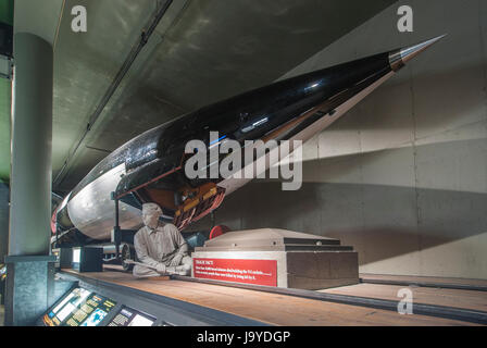 V-2 a razzo, Peenemunde display, Kansas Cosmosphere e Space Center, Hutchinson, Kansas. Foto Stock