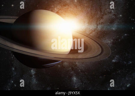 Sistema solare - Saturno. È il sesto pianeta dal sole e la seconda più grande del Sistema Solare. Esso è un gas pianeta gigante e dispone di un sistema ad anello. Foto Stock