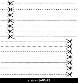 Impostare - forbici con linea tratteggiata Foto Stock