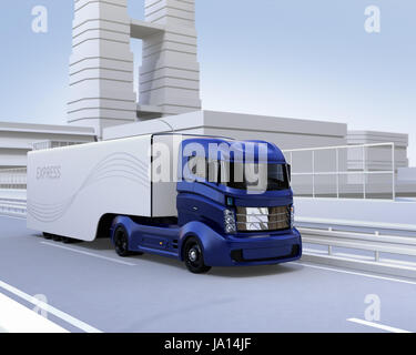 Blu carrello autonoma la guida su autostrada. Il rendering 3D'immagine. Foto Stock