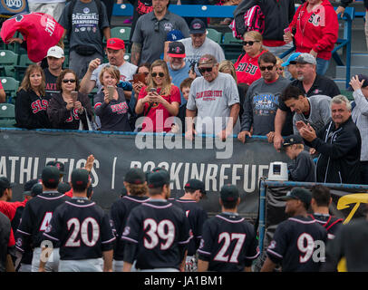 Long Beach, CA. 03 Giugno, 2017. San Diego State fans celebrare con there team dopo la vittoria ci gioco tra il San Diego State gli Aztechi e la UCLA Bruins al campo di Blair a Long Beach, California. SDSU sconfitto UCLA 3-2.(Credito: Juan Lainez/MarinMedia.org/Cal Sport Media) Credito: csm/Alamy Live News Foto Stock