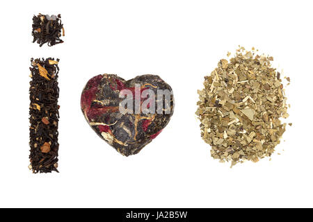 Tè, foglie, forma, secco, essiccate, sterile, accoppiamento, mate, design, sagomatura, Foto Stock