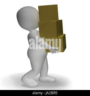 Consegna da parte di 3d carattere mostra postali dei pacchetti Foto Stock