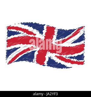 Bandiera del Regno Unito - Union Jack - grunge disegno a matita schizzi isolato illustrazione vettoriale Illustrazione Vettoriale