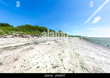 La spiaggia di sabbia a EAST MERSEA, Essex Foto Stock