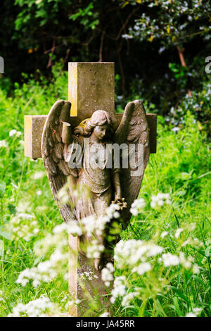 Angelo pietra tombale, San Pietro e la chiesa di St Paul, Burgh Castle, Norfolk, Inghilterra Foto Stock