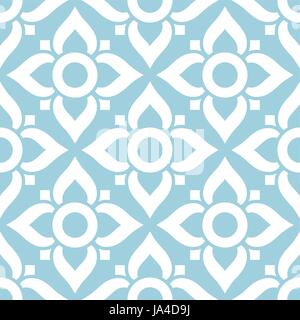 Thai seamless pattern con fiori - design piastrellati in bianco su sfondo blu Illustrazione Vettoriale