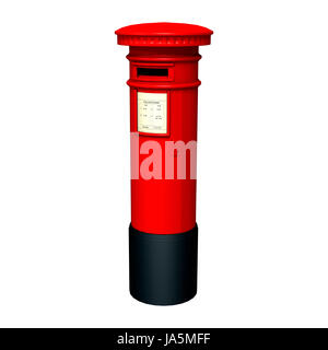 3D render digitale di un pilastro rosso post box isolati su sfondo bianco Foto Stock