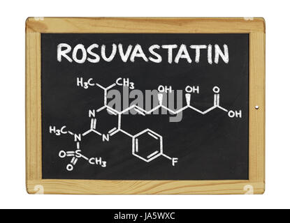 Chimica formula strutturale di rosuvastatina sulla lavagna Foto Stock