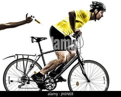 Un uomo caucasico esercitando il doping sport concetto su sfondo bianco Foto Stock