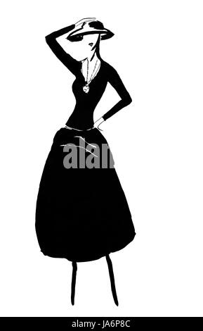 Donna, gonna, camminare, andare, andando, passeggiate, istruzione, storico, moda, modello Foto Stock