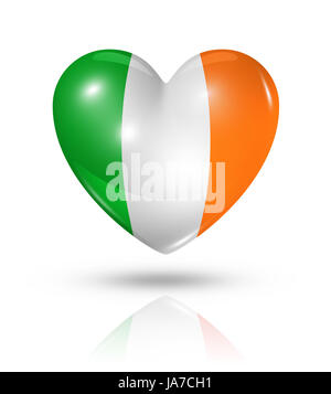 Bandiera, Irlanda, irlandese, amore, in amore, cadde in amore, cuore, il pittogramma, simbolo Foto Stock