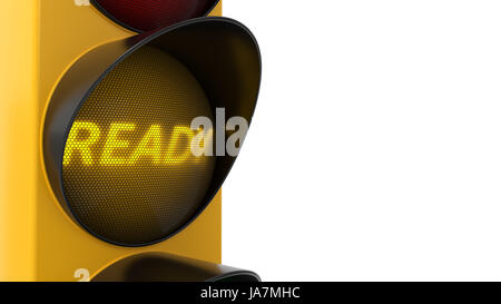 3d illustrazione del semaforo. progettazione concettuale con il testo sulla luce gialla. Foto Stock
