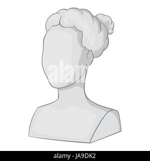 Statua femminile icona di testa, grigio in stile monocromatico Illustrazione Vettoriale