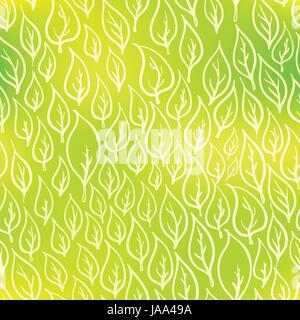 Carino disegnati a mano foglie sul verde, eco modello senza giunture Illustrazione Vettoriale